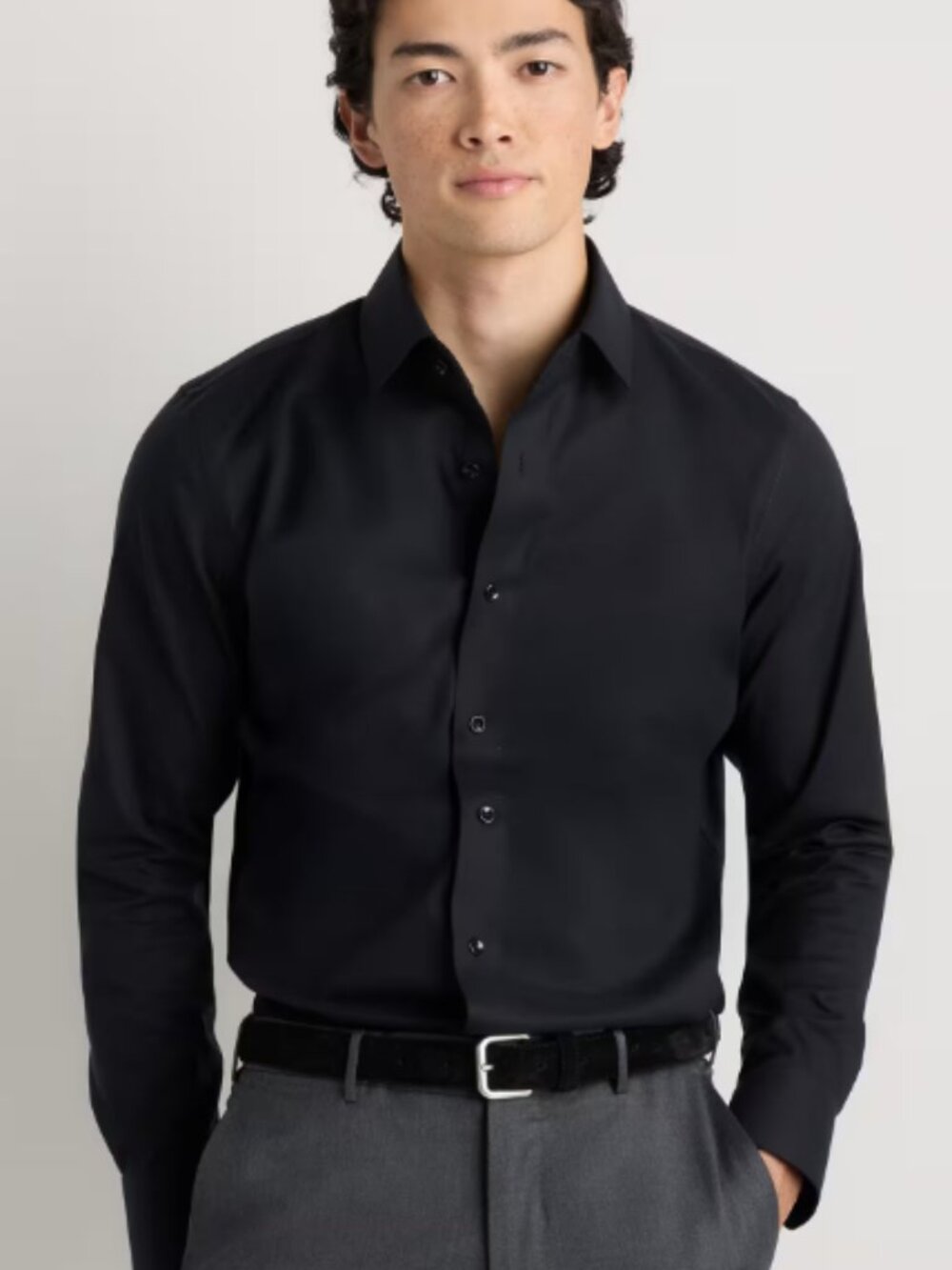 Quince Organic Cotton Oxford Non-Iron Dress Shirt Slim Fit Black - Large